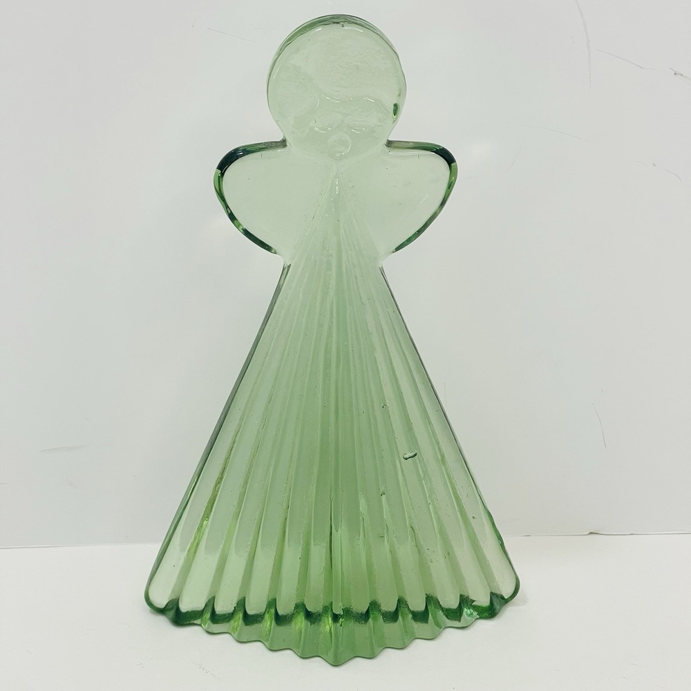 Thuringian Lauscha Glassworks Angel Pleated Skirt Figurine Forest Glass Green‎